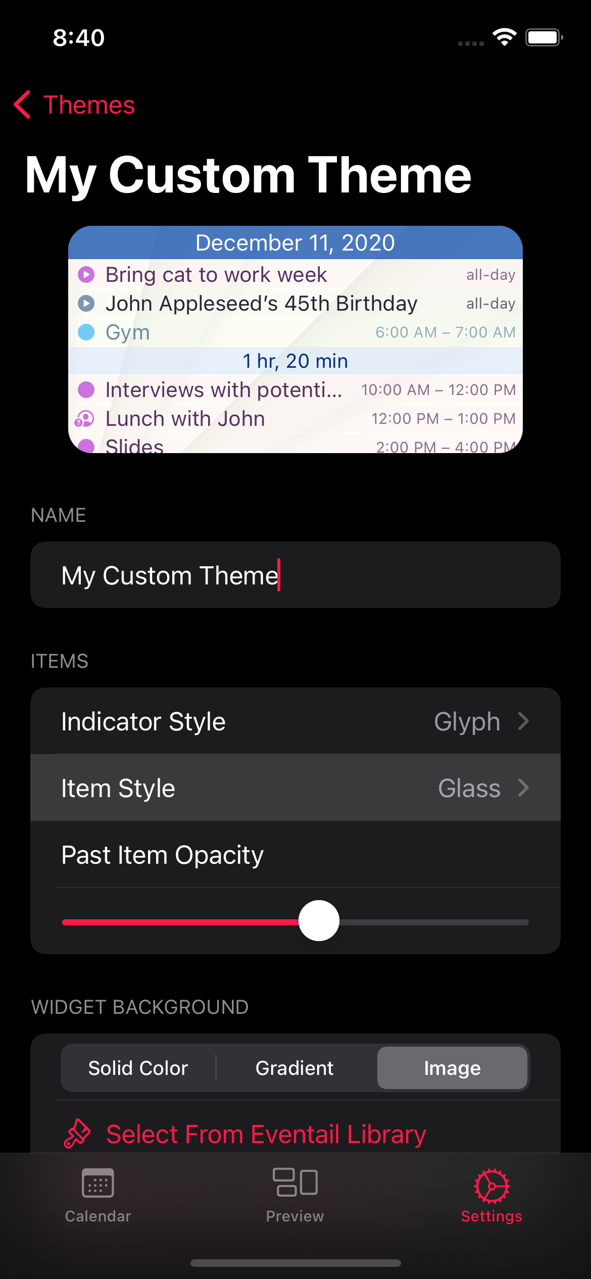 Screenshot showing the theme creator.