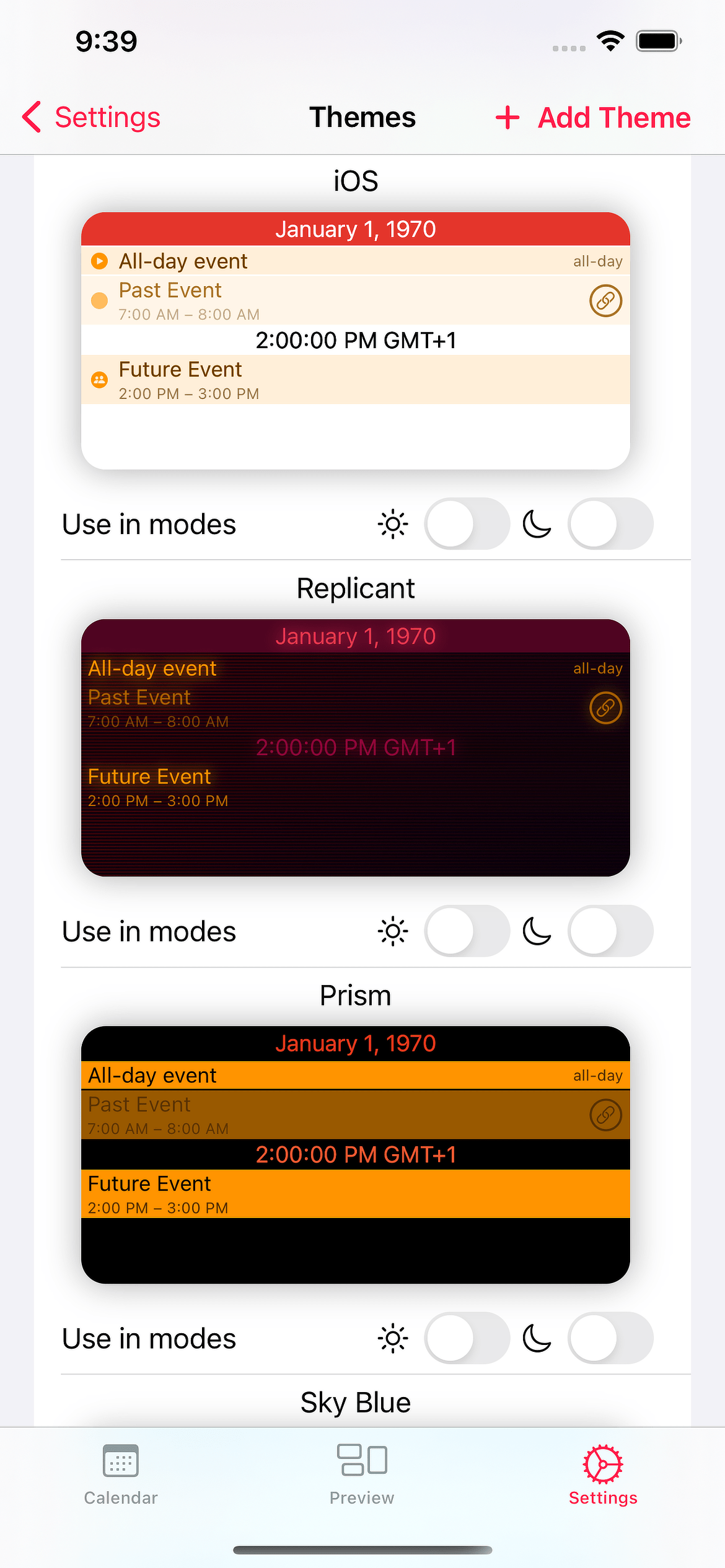 Screenshot showing multiple themes.